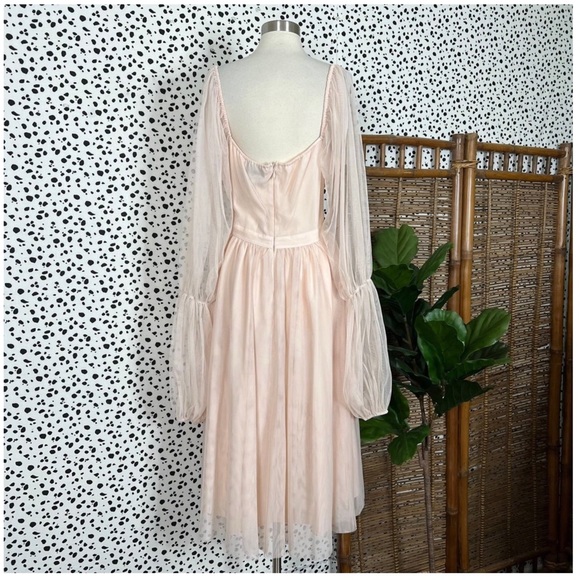 NEW Eloquii | Nabela Blush Pink Puff Sleeve Tulle Plus Size Midi Cocktail Dress - Picture 3 of 6